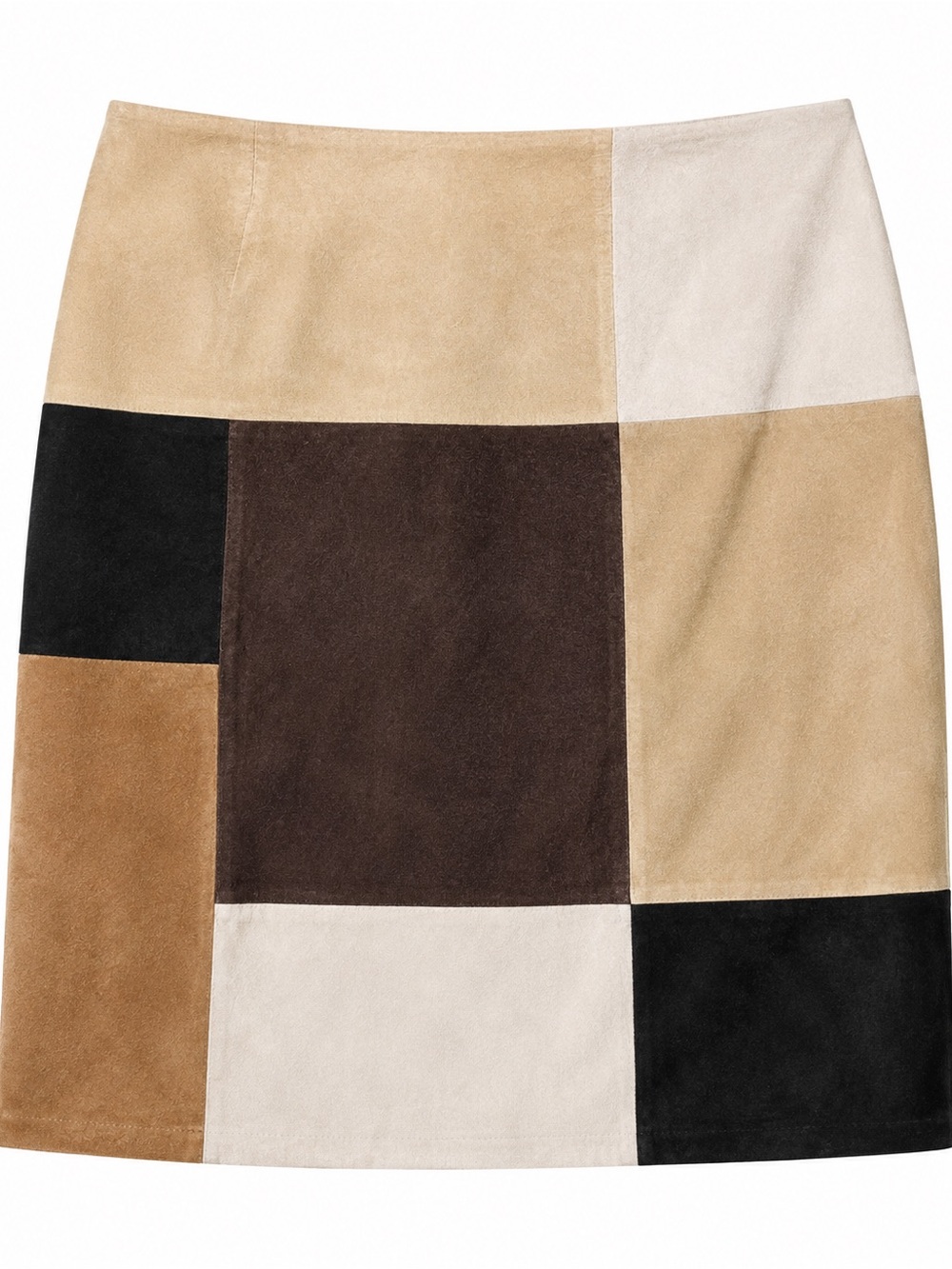 Alfani Patchwork Suede Mini Skirt in Beige, Brown, Black & Cream